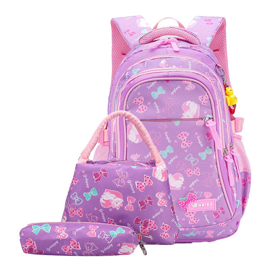 3-Piece Girls School Backpack Pencil Bag Kids School Bags Purple