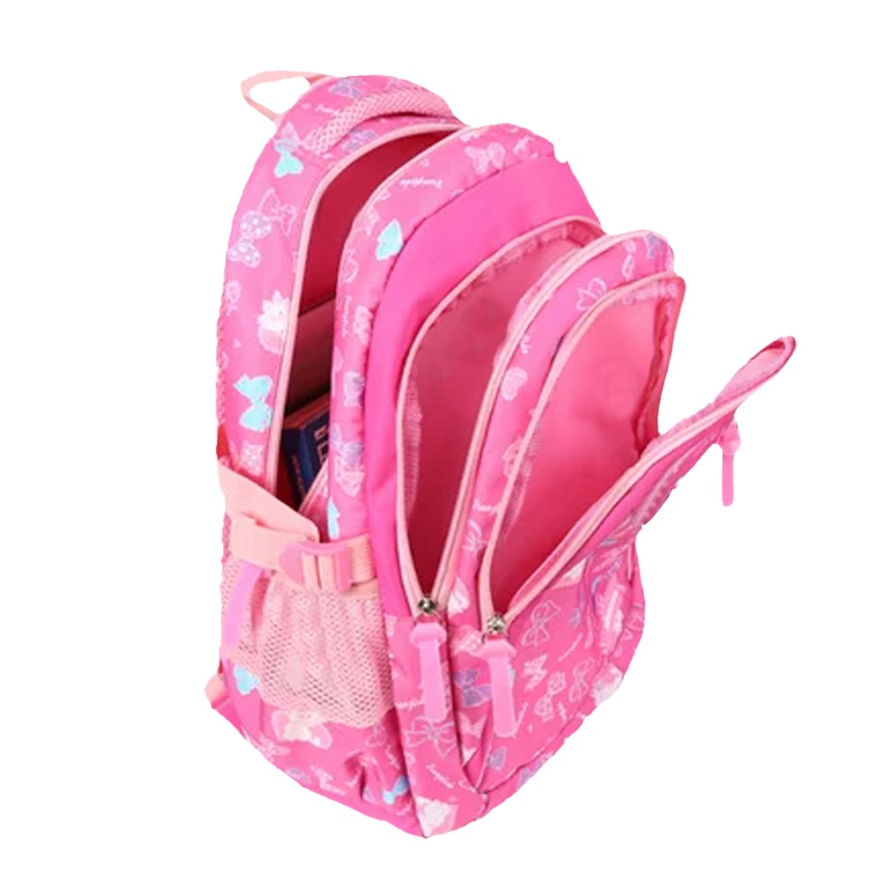 3-Piece Girls School Backpack Pencil Bag Kids School Bags Rose Red