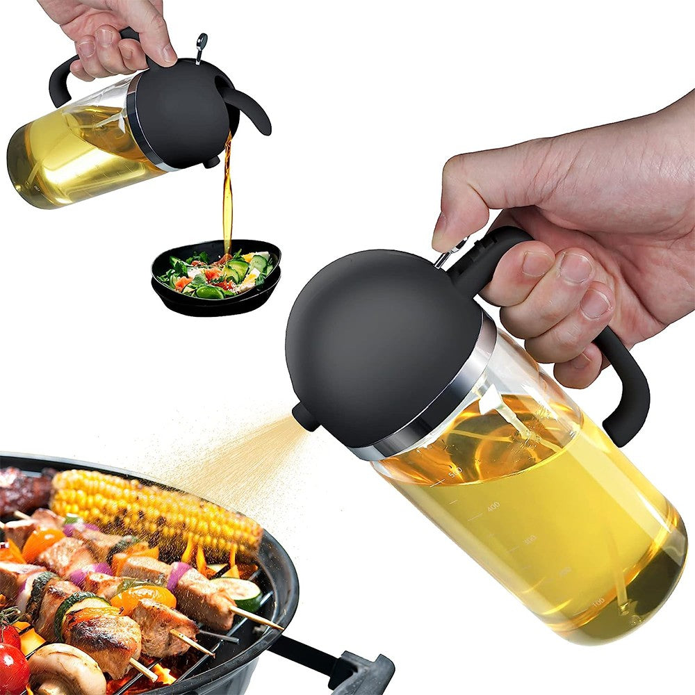 2-in-1 550ml Oil Dispenser Oil Sprayer Oil Container Bottle with Pourer Black