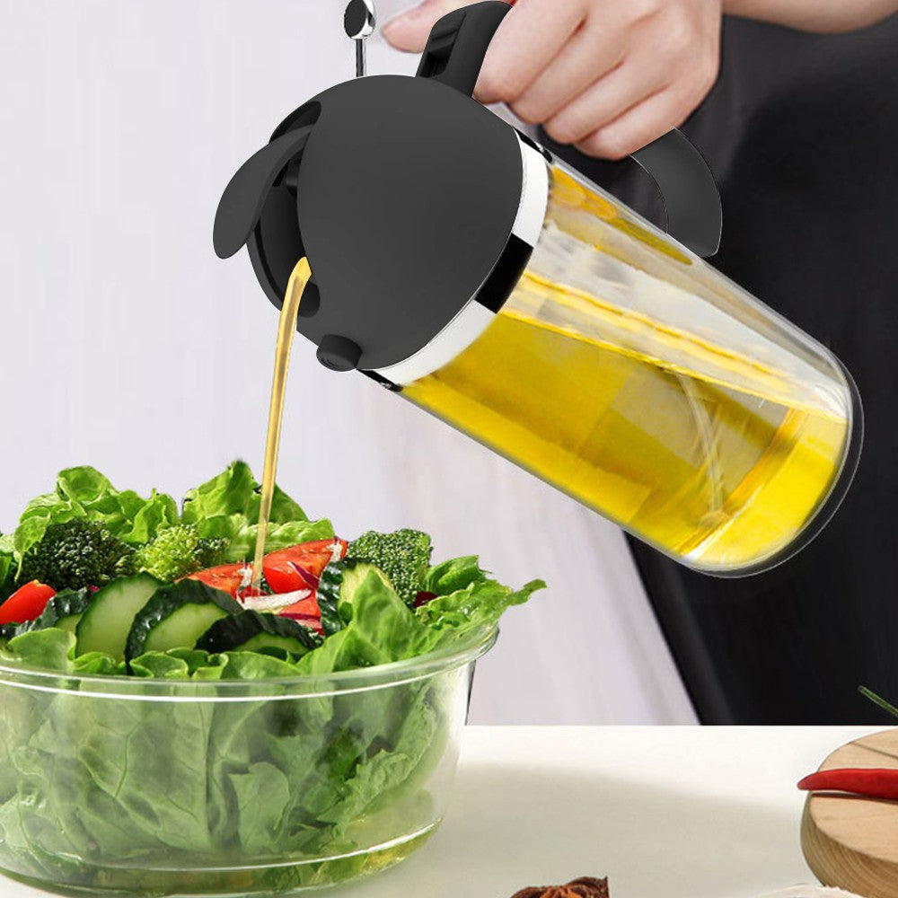 2-in-1 550ml Oil Dispenser Oil Sprayer Oil Container Bottle with Pourer Black
