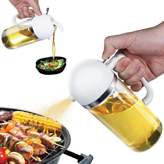 2-in-1 550ml Oil Dispenser Oil Sprayer Oil Container Bottle with Pourer White