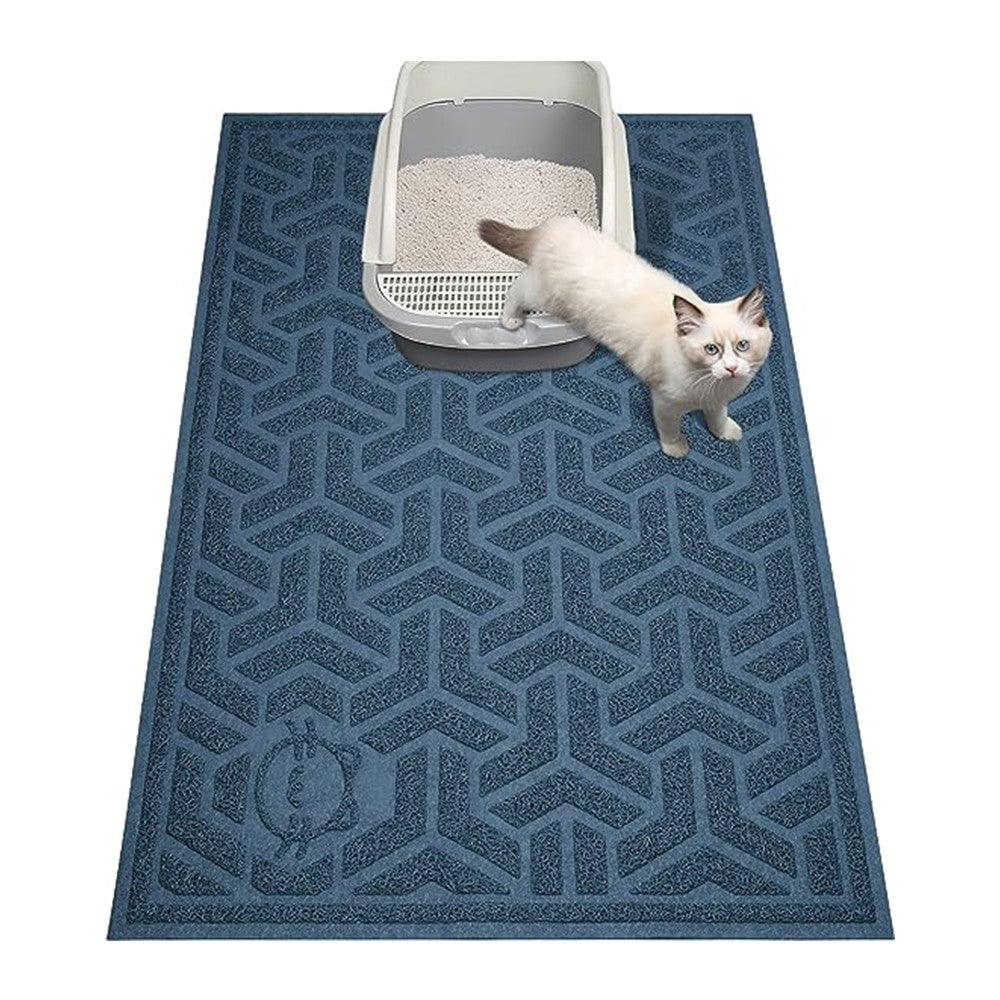 60x90cm PVC Cat Litter Mat Water-resistant Cat Litter Trapping Mat Litter Box Mat Blue