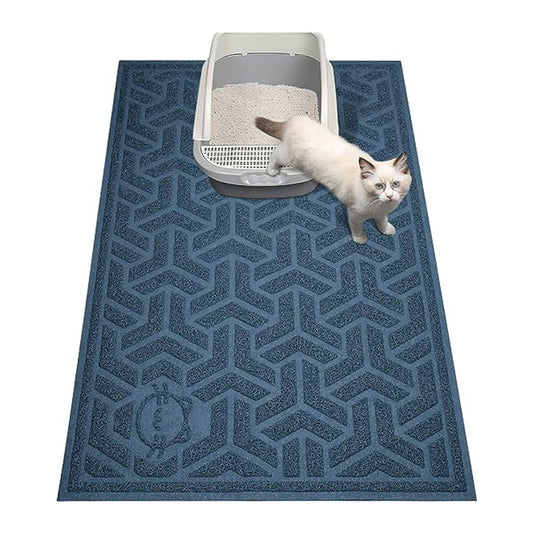60x90cm PVC Cat Litter Mat Water-resistant Cat Litter Trapping Mat Litter Box Mat Blue