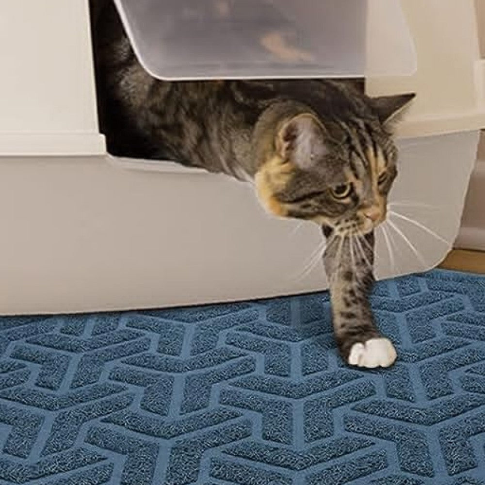 60x90cm PVC Cat Litter Mat Water-resistant Cat Litter Trapping Mat Litter Box Mat Blue