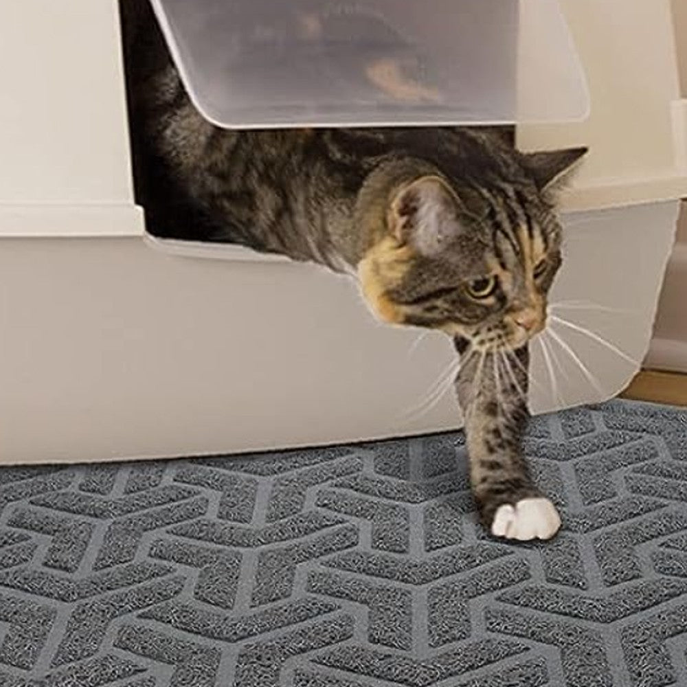 60x90cm PVC Cat Litter Mat Water-resistant Cat Litter Trapping Mat Litter Box Mat Grey