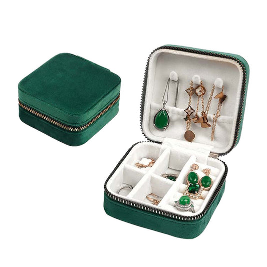 Portable Travel Jewelry Case Mini Velvet Jewelry Storage Box Organizer Green