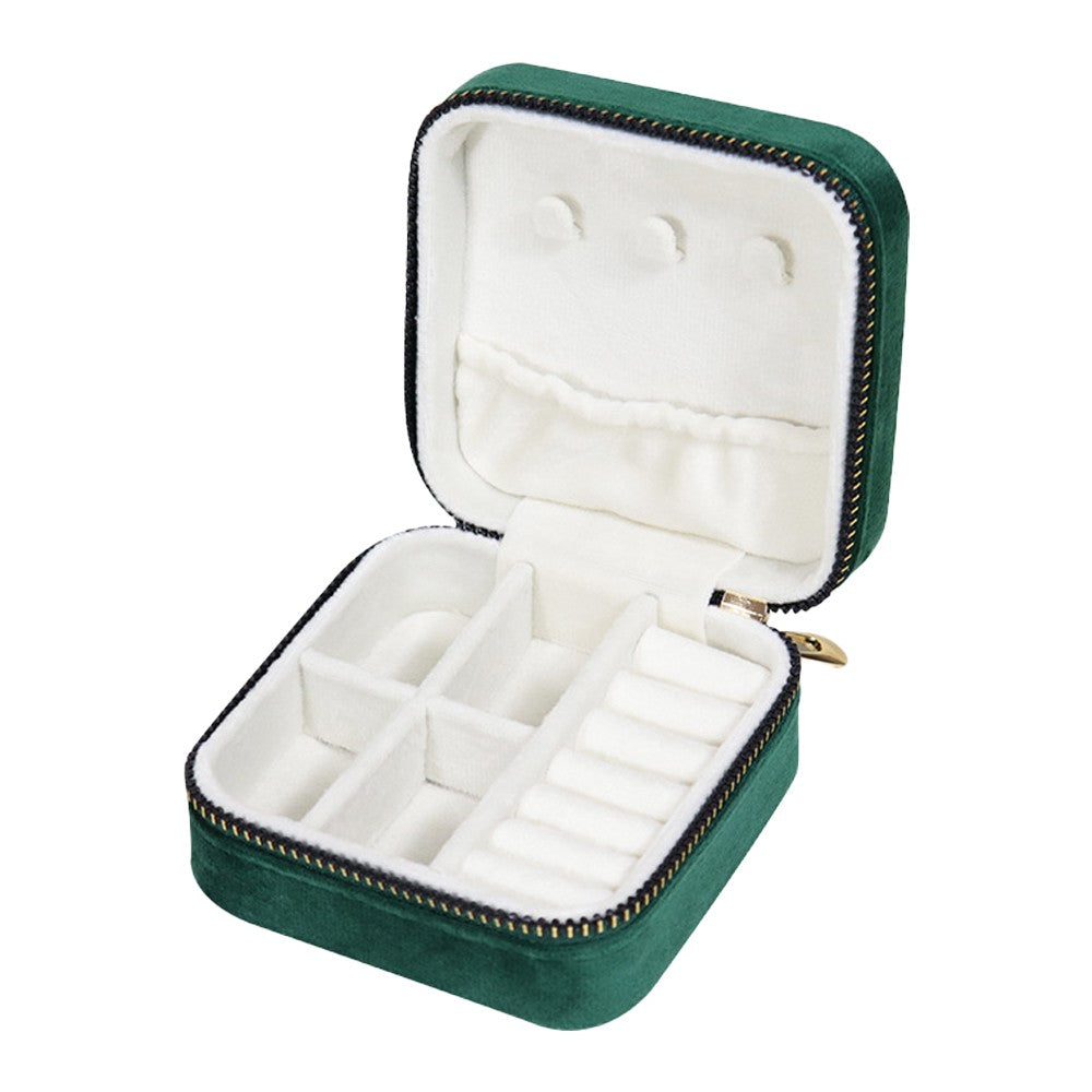 Portable Travel Jewelry Case Mini Velvet Jewelry Storage Box Organizer Green