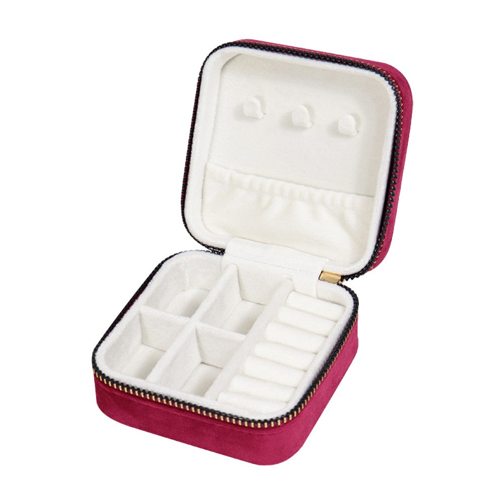 Portable Travel Jewelry Case Mini Velvet Jewelry Storage Box Organizer Rose Red