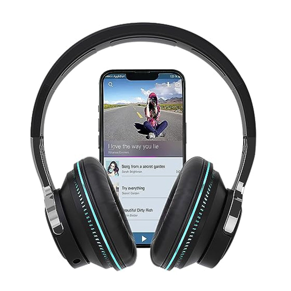 Bluetooth 5.1 Headphone LED Light Up Wireless Stereo Headset Foldable Black