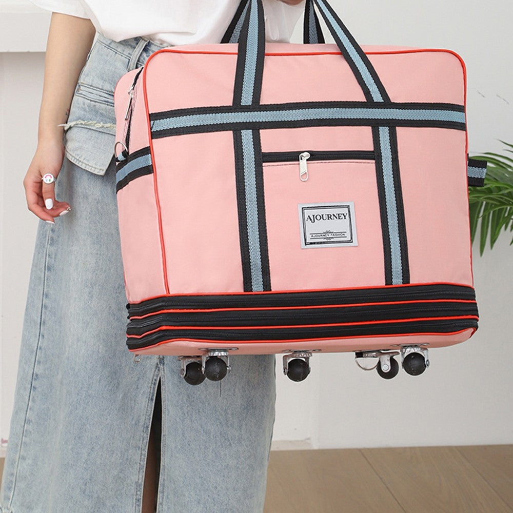 Expandable Travel Duffel Bag Luggage Suitcase Moving Quilt Clothes Storage Bag Pink