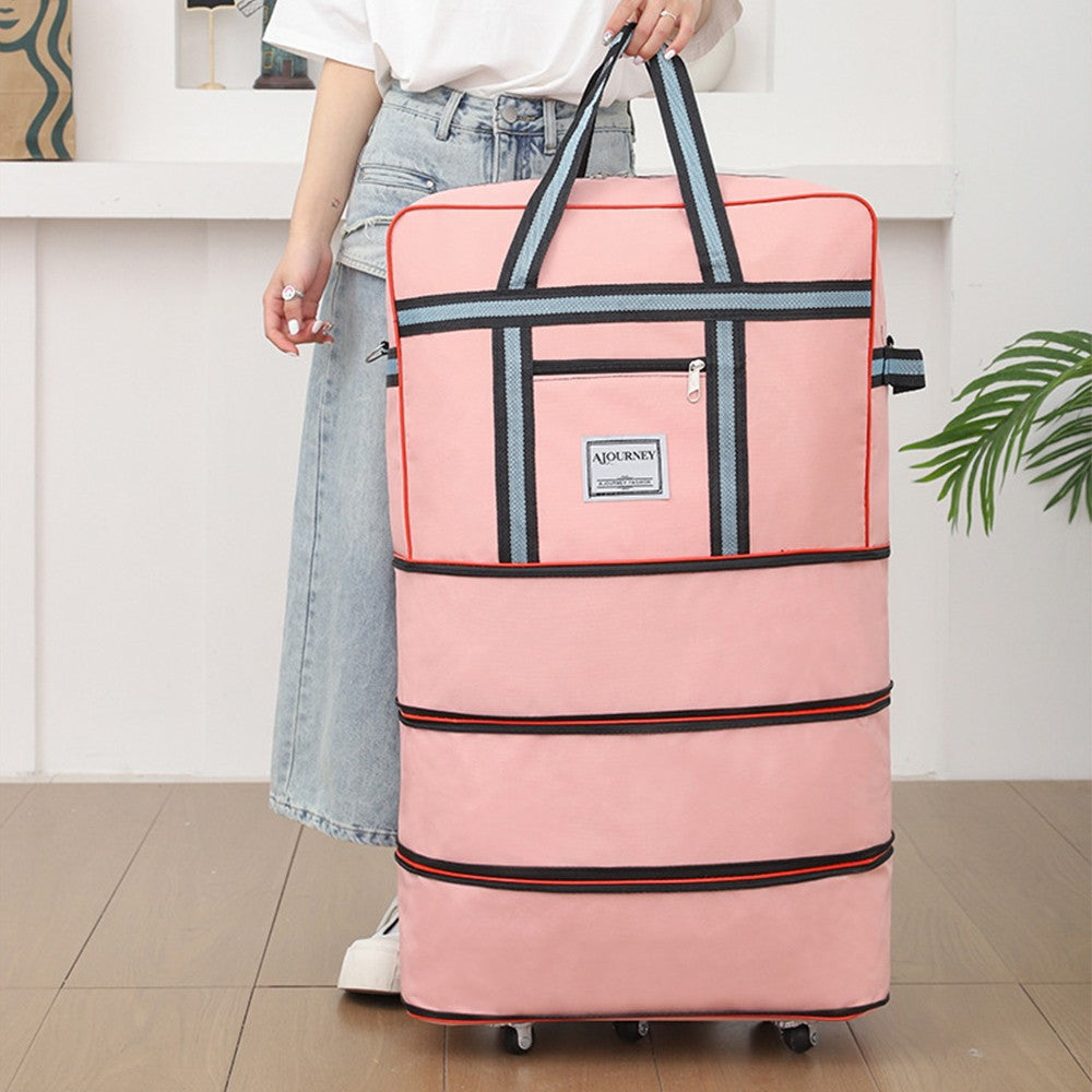 Expandable Travel Duffel Bag Luggage Suitcase Moving Quilt Clothes Storage Bag Pink