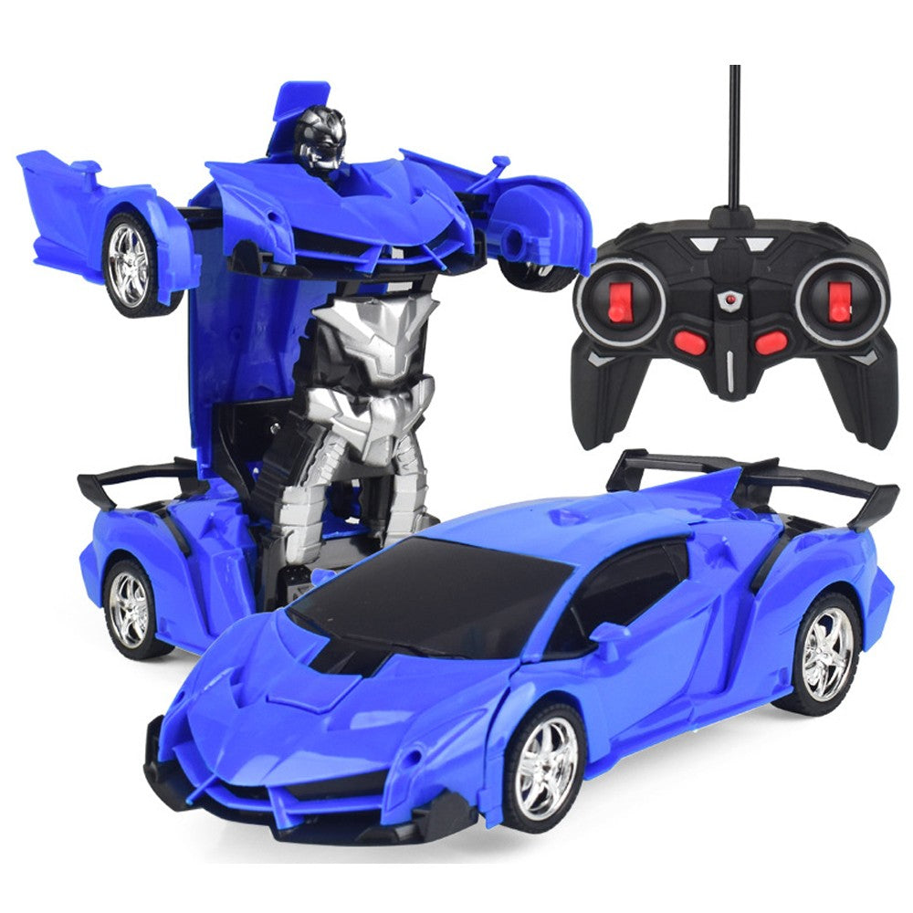 2Pcs Remote Control Car Toy Transform Robot Toy Kids RC Car Blue and Yellow