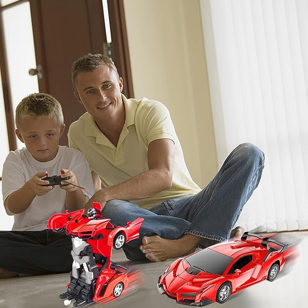 2Pcs Remote Control Car Toy Transform Robot Toy Kids RC Car Red and White