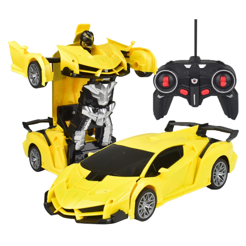 2Pcs Remote Control Car Toy Transform Robot Toy Kids RC Car Blue and Yellow