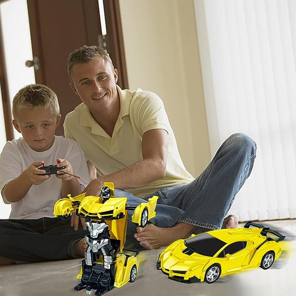 2Pcs Remote Control Car Toy Transform Robot Toy Kids RC Car Blue and Yellow