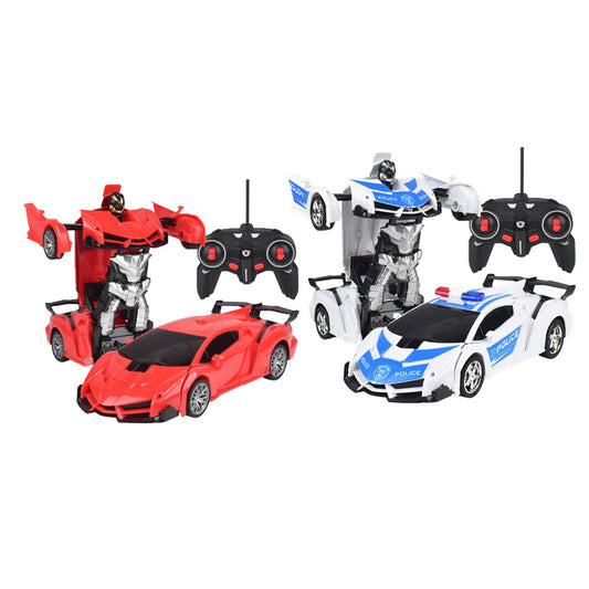 2Pcs Remote Control Car Toy Transform Robot Toy Kids RC Car Red and White