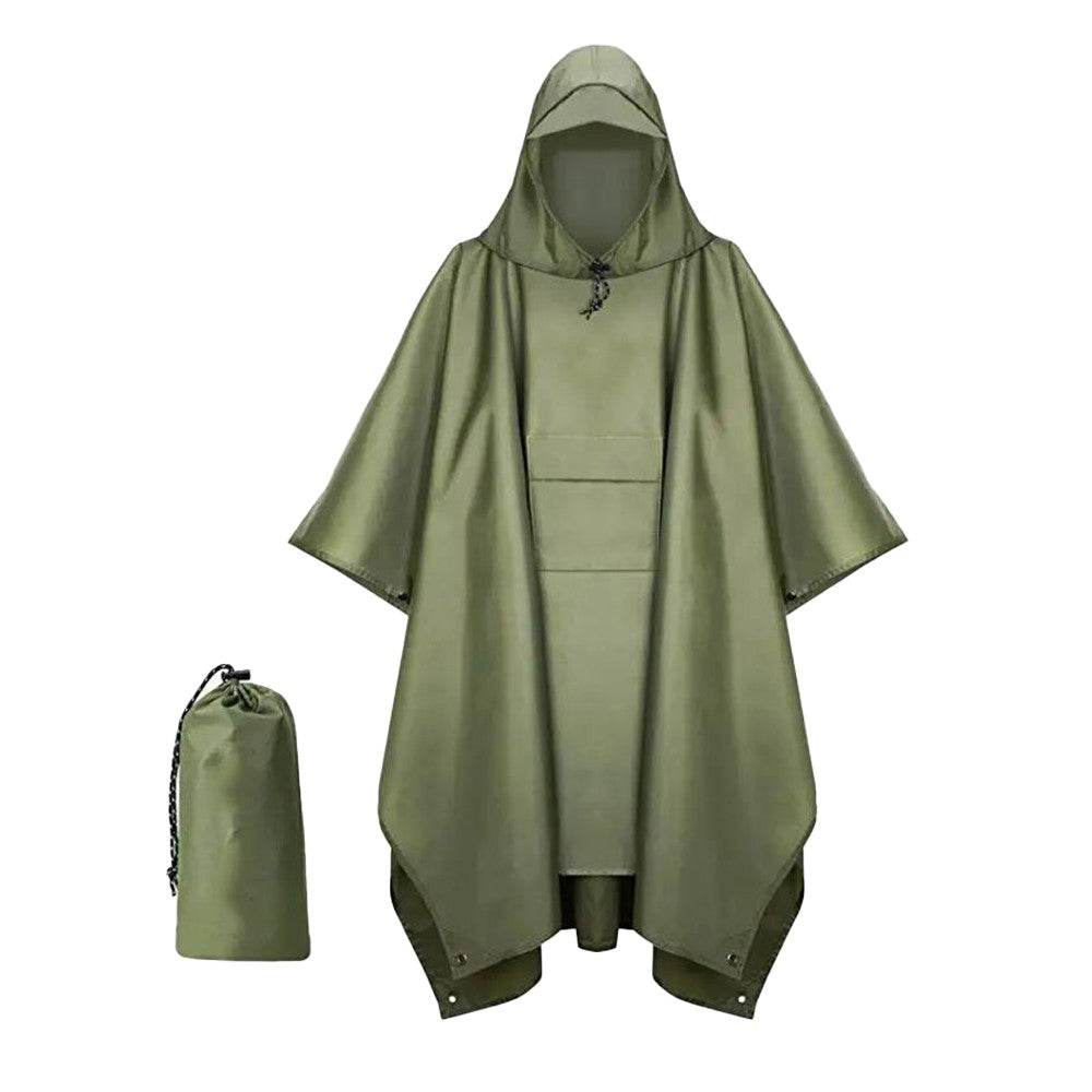 2Pcs 3-in-1 Adult Hooded Rain Poncho Water-resistant Unisex Raincoat Jacket Army Green+Grey