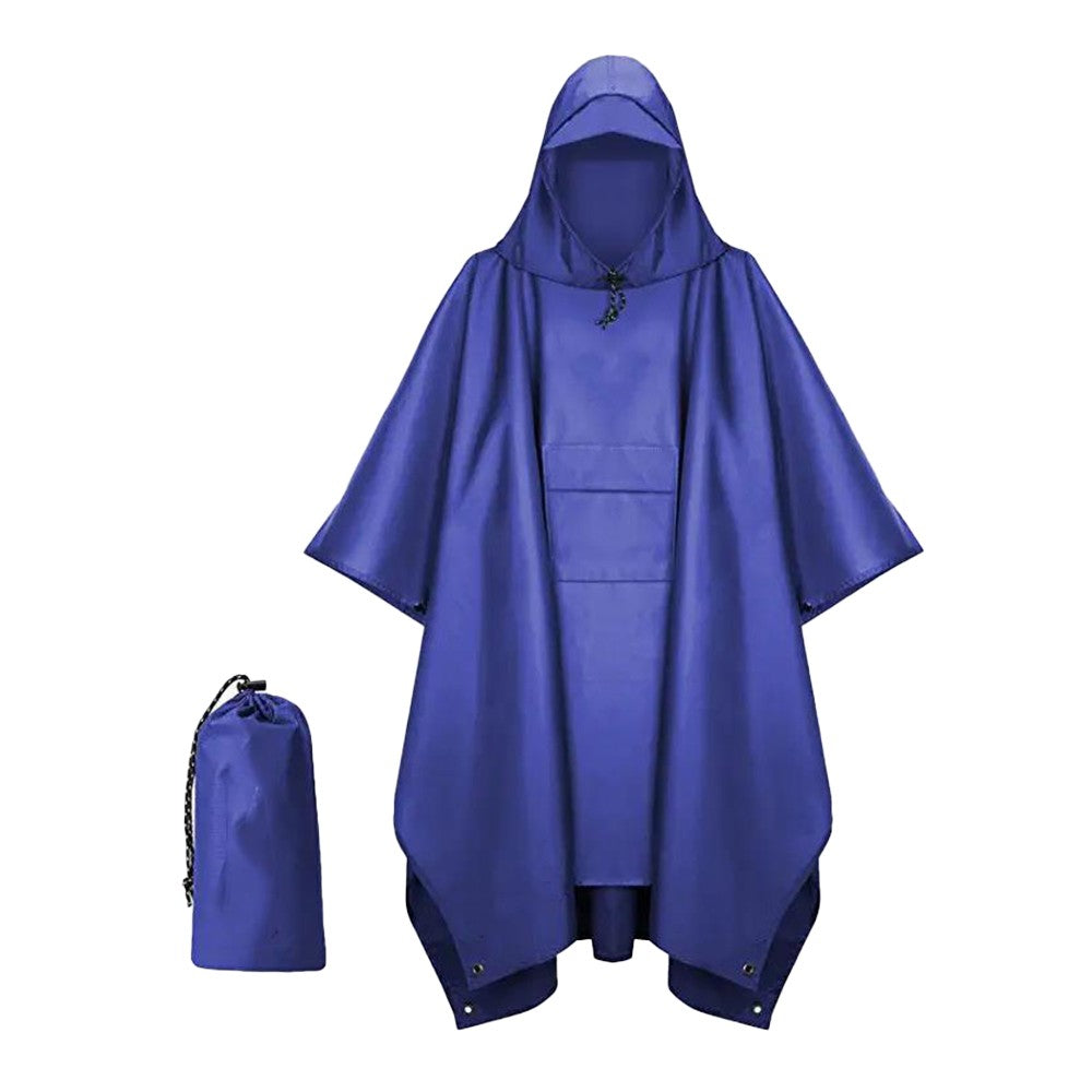 2Pcs 3-in-1 Adult Hooded Rain Poncho Water-resistant Unisex Raincoat Jacket Black+Blue