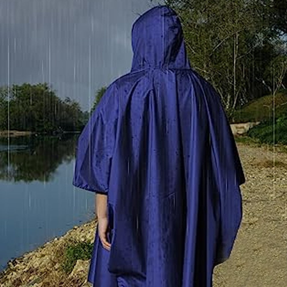 3-in-1 Adult Hooded Rain Poncho Water-resistant Unisex Raincoat Jacket Blue
