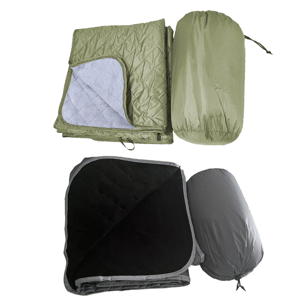 2Pcs 200x140cm Outdoor Waterproof Camping Blanket Polar Fleece Wind-resistant Blanket Army Green+Grey