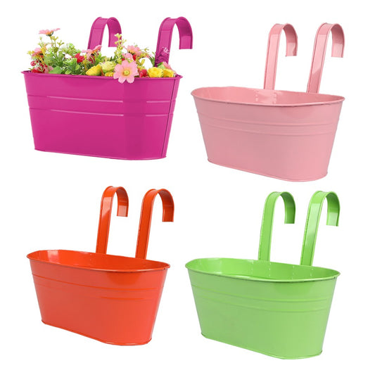 4Pcs Oval Metal Hanging Flower Pot Planter Flowerpot Bucket with Detachable Hook