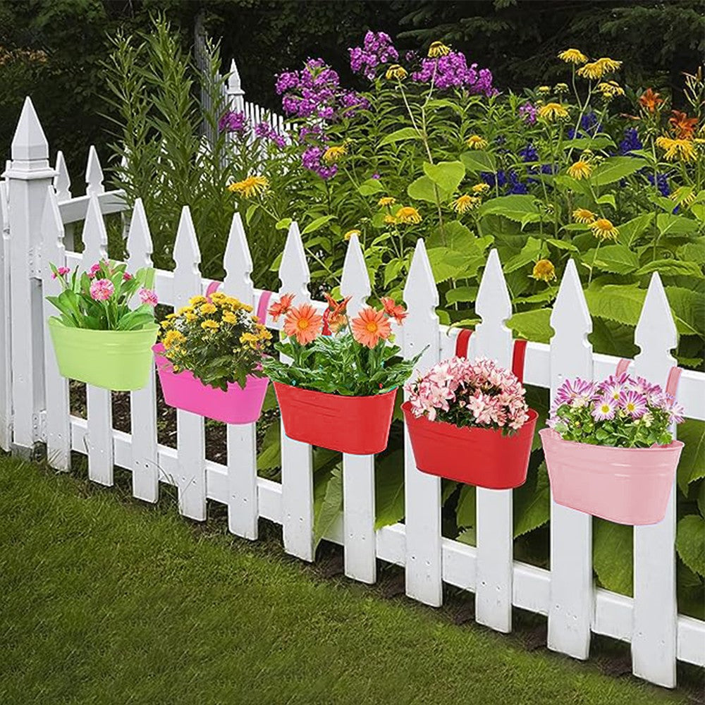 8Pcs Oval Metal Hanging Flower Pot Planter Flowerpot Bucket with Detachable Hook