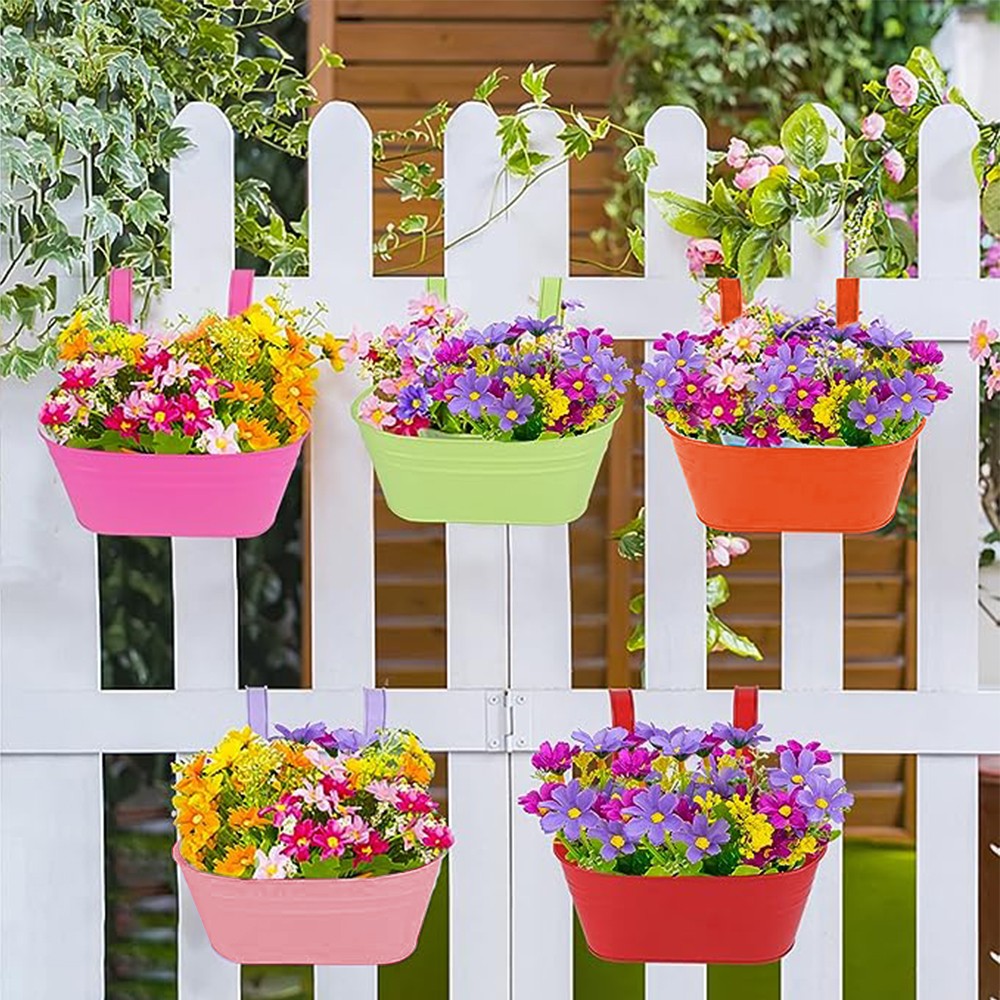 8Pcs Oval Metal Hanging Flower Pot Planter Flowerpot Bucket with Detachable Hook
