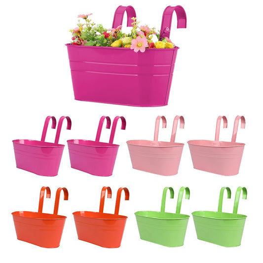 8Pcs Oval Metal Hanging Flower Pot Planter Flowerpot Bucket with Detachable Hook