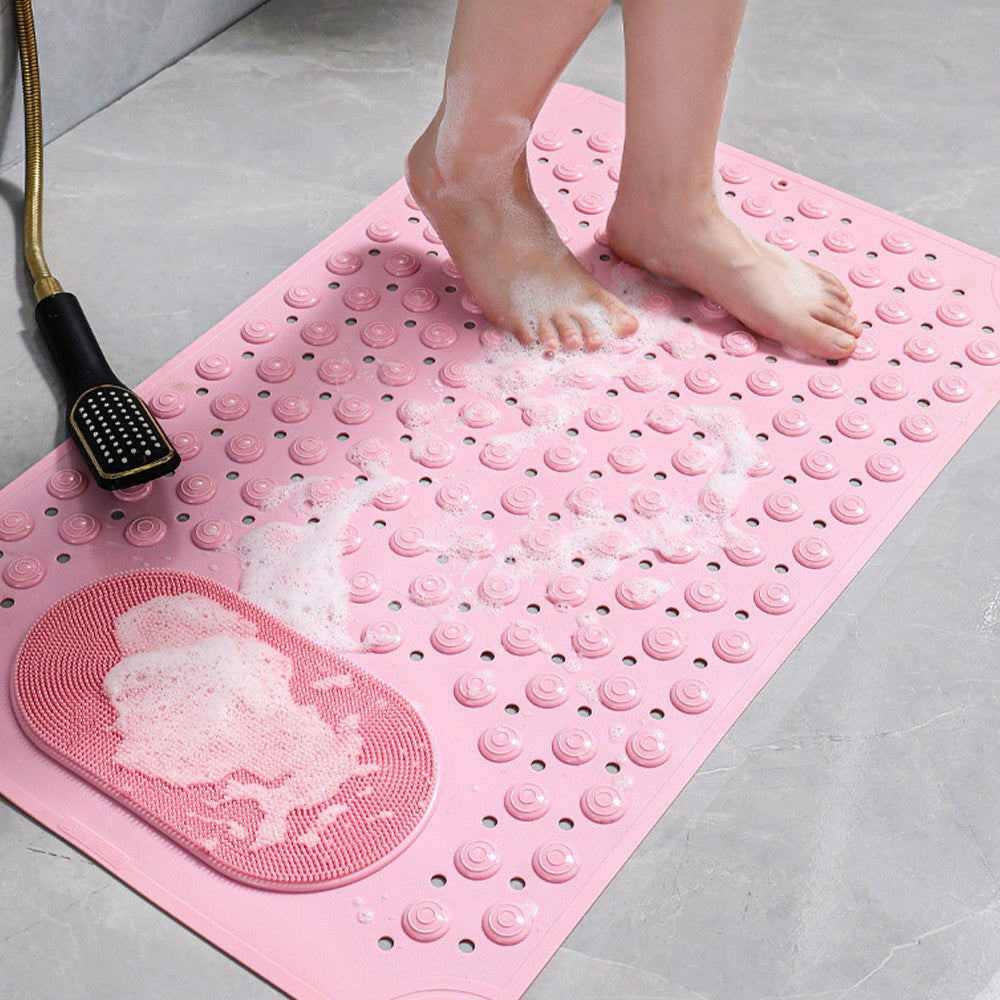 36x69cm Shower Mat Non-Slip Bathtub Mat Shower Foot Massage Mat with Drain Holes Pink
