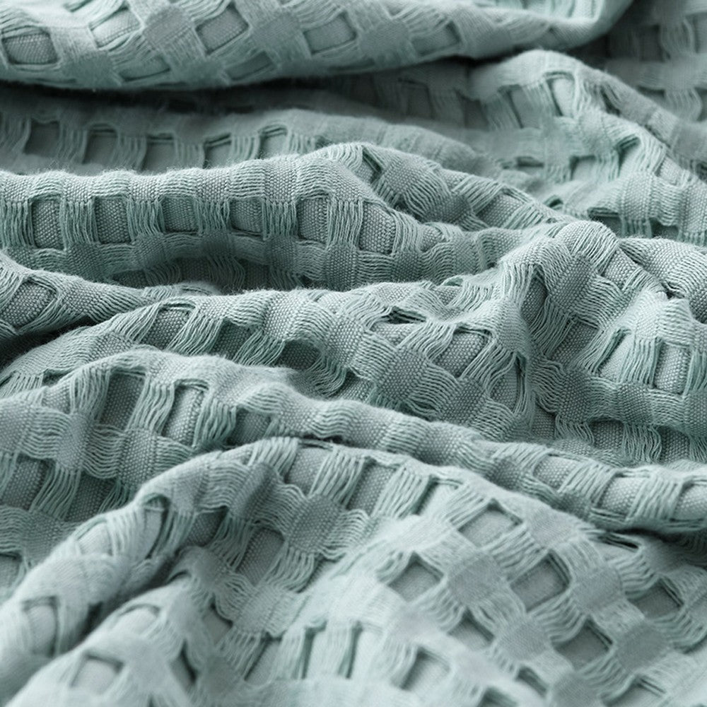 150x200cm Waffle Weave Blanket Cozy and Soft Pure Cotton Woven Blanket Blue