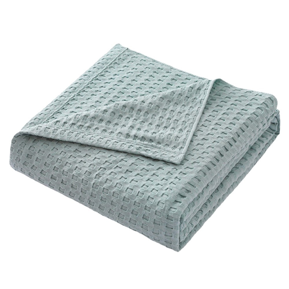 150x200cm Waffle Weave Blanket Cozy and Soft Pure Cotton Woven Blanket Blue