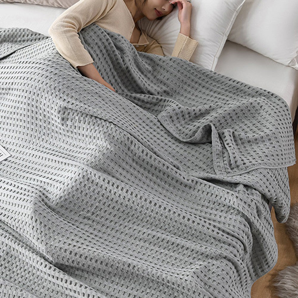 150x200cm Waffle Weave Blanket Cozy and Soft Pure Cotton Woven Blanket Grey