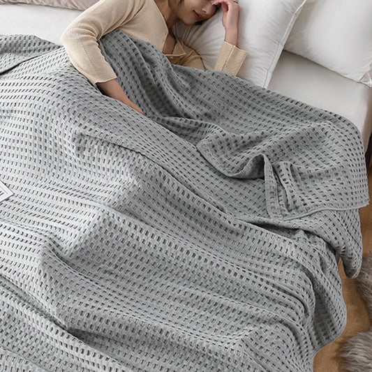 150x200cm Waffle Weave Blanket Cozy and Soft Pure Cotton Woven Blanket Grey