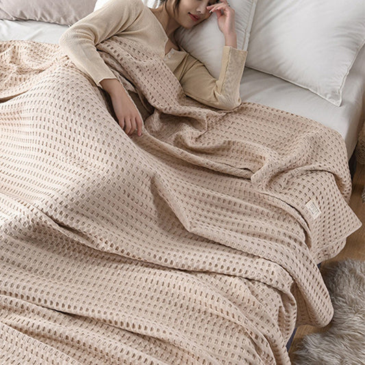 150x200cm Waffle Weave Blanket Cozy and Soft Pure Cotton Woven Blanket Khaki