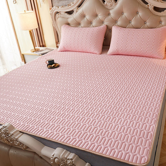 180x200cm Cooling Latex Mattress Pad Soft Cooling Bed Mat with 2 Pillowcases for Summer Pink