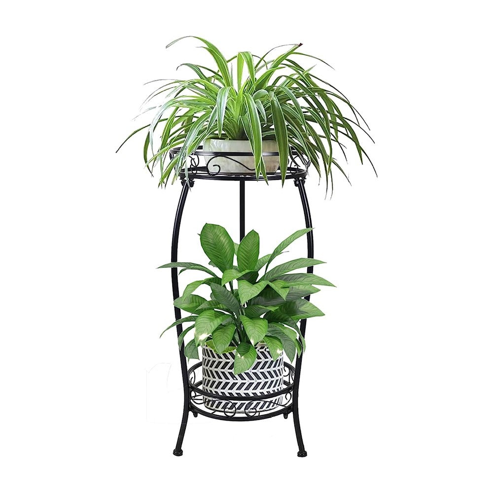 2-Tier Metal Plant Stand Potted Support Rack Flowerpot Holder for Indoor Outdoor