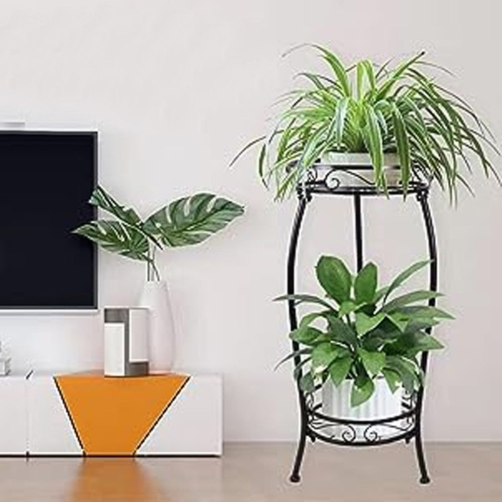 2-Tier Metal Plant Stand Potted Support Rack Flowerpot Holder for Indoor Outdoor