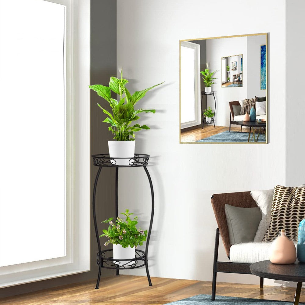 2-Tier Metal Plant Stand Potted Support Rack Flowerpot Holder for Indoor Outdoor