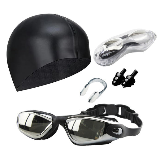 Adults Swim Goggles Set Swimming Cap Anti Fog Swimming Goggles Black