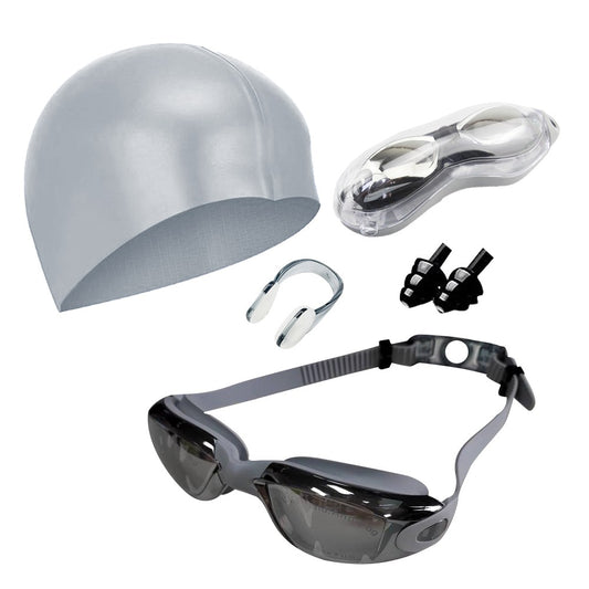 Adults Swim Goggles Set Swimming Cap Anti Fog Swimming Goggles Grey