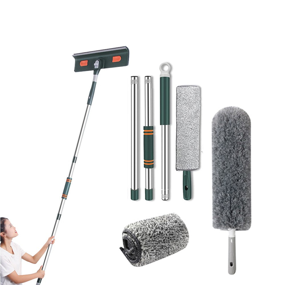 2 in 1 Window Cleaning Tool Window Squeegee Cleaner Kit with Microfiber Dusters Head