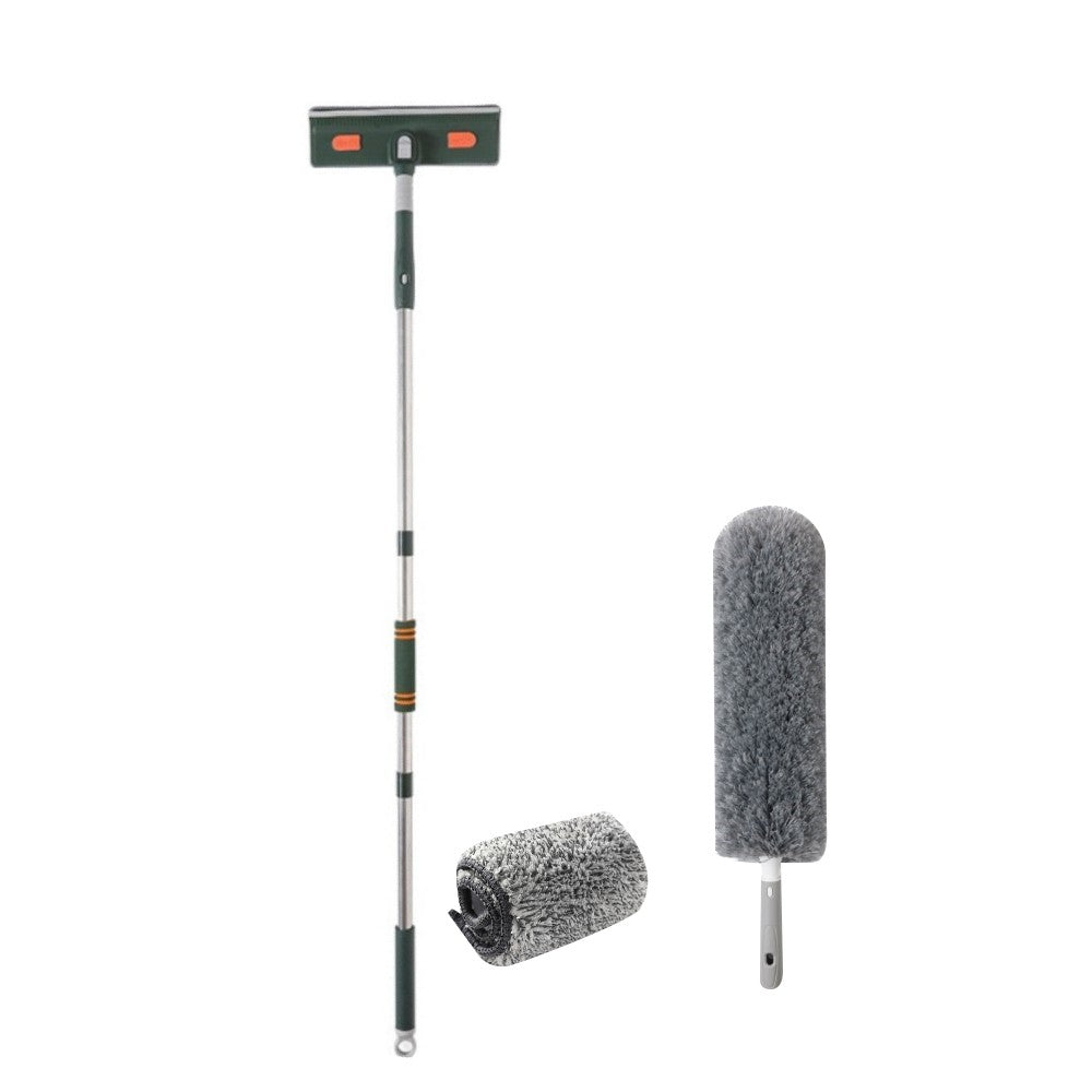 2 in 1 Window Cleaning Tool Window Squeegee Cleaner Kit with Microfiber Dusters Head