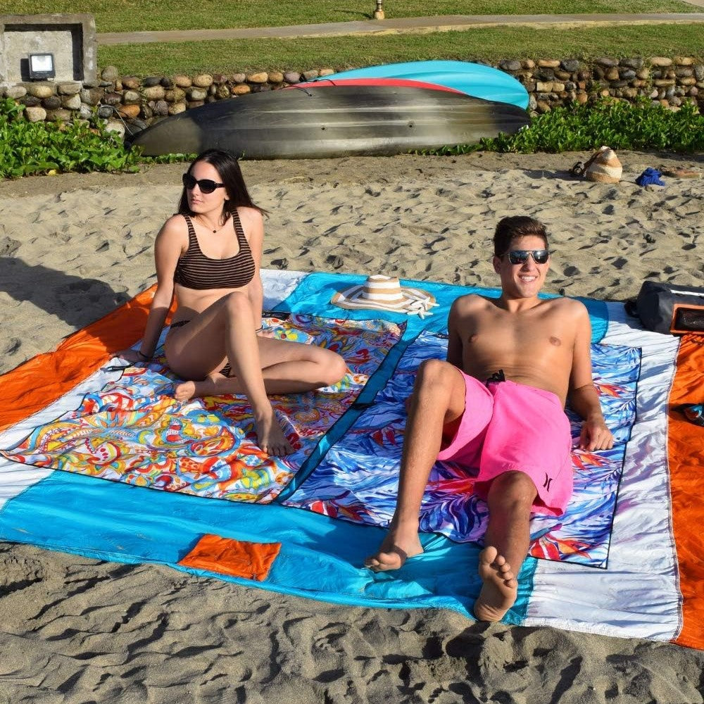 210x200cm Portable Beach Mat Water-resistant Beach Blanket Picnic Mat Orange