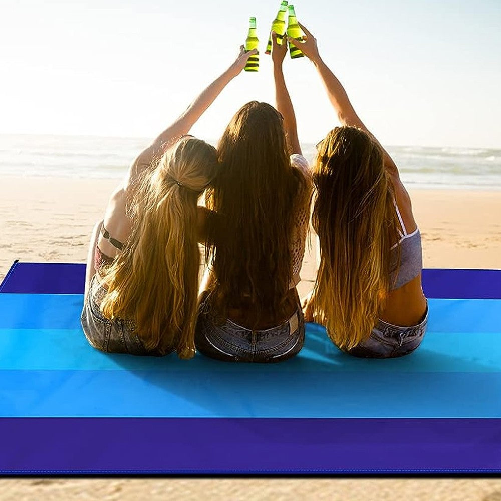 210x200cm Portable Beach Mat Water-resistant Beach Blanket Picnic Mat Blue