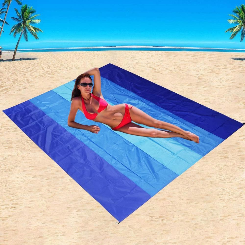 210x200cm Portable Beach Mat Water-resistant Beach Blanket Picnic Mat Blue
