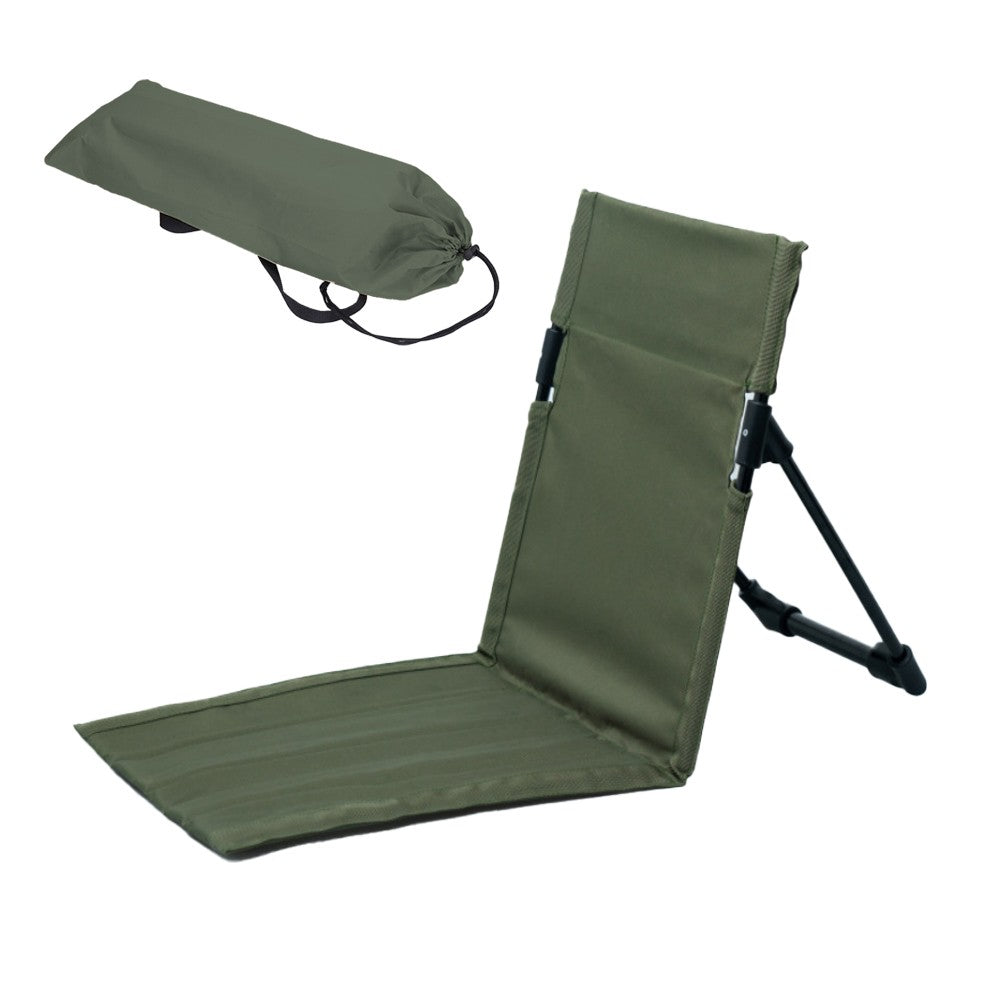 1Pc Folding Beach Lounge Chair Portable Beach Mat with Backrest Army Green