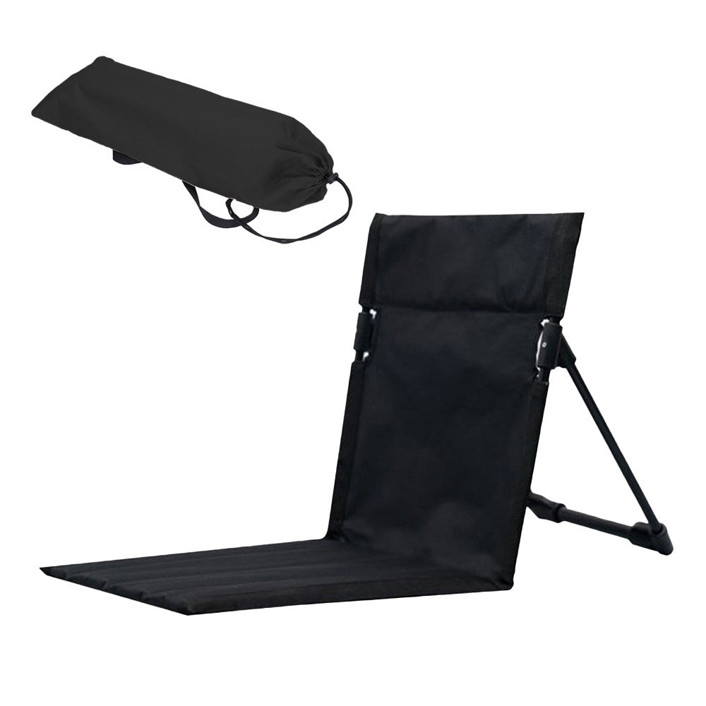 1Pc Folding Beach Lounge Chair Portable Beach Mat with Backrest Black