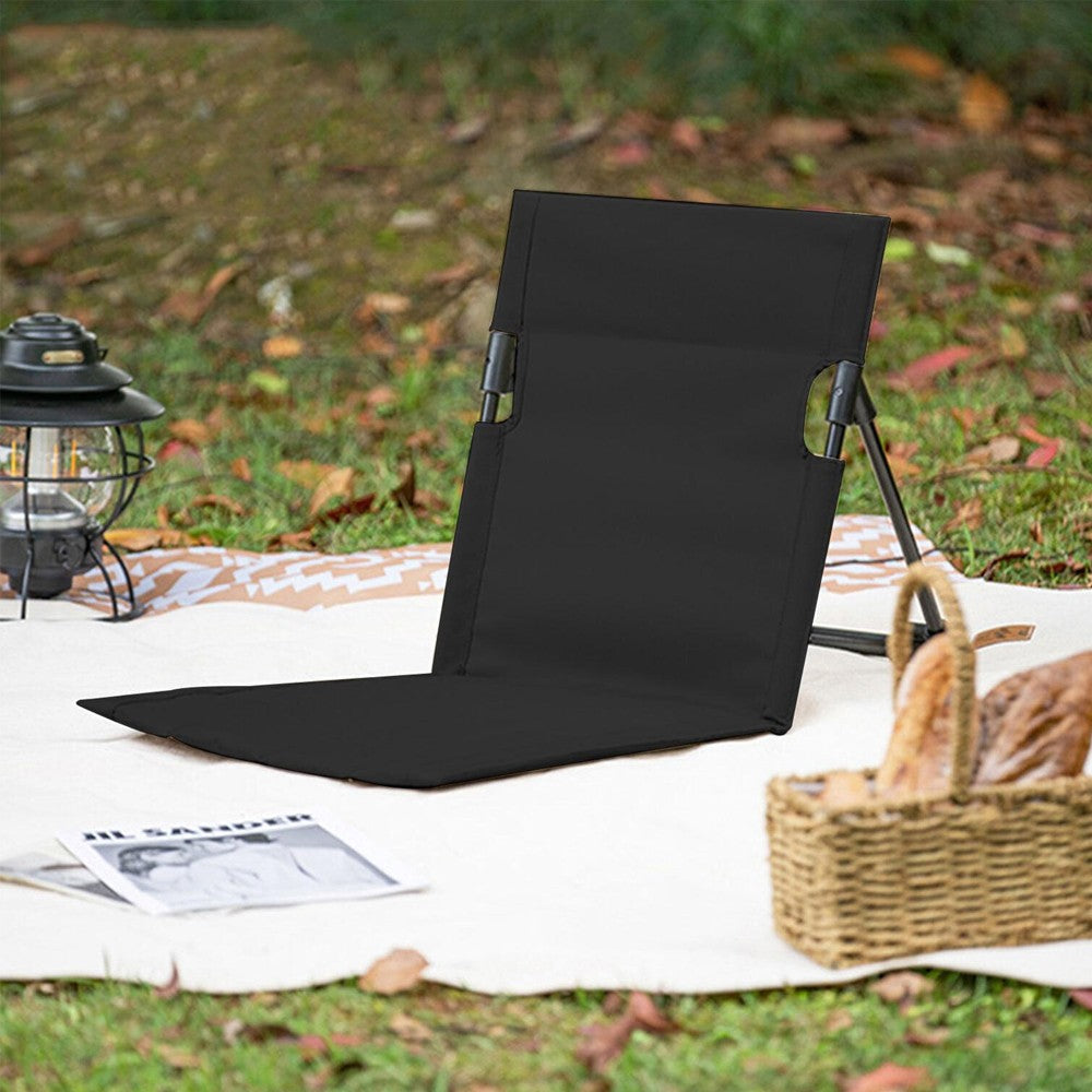 2Pcs Folding Beach Lounge Chair Portable Beach Mat with Backrest Black
