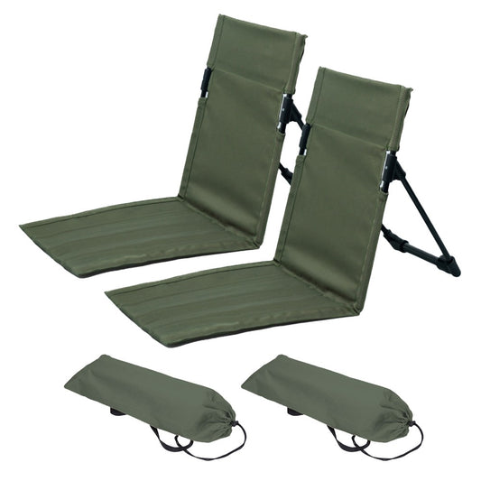 2Pcs Folding Beach Lounge Chair Portable Beach Mat with Backrest Army Green
