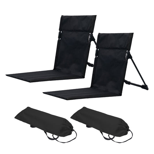 2Pcs Folding Beach Lounge Chair Portable Beach Mat with Backrest Black